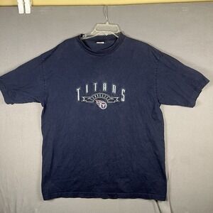 Vintage‎ Tennessee Titans Shirt Men XL Blue Spell Out Embroidered Short Sleeve